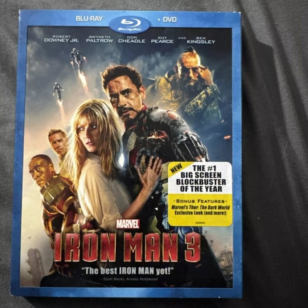 Iron Man 3 (Blu-ray/DVD, 2013, 2-Disc Set) With Slipcover Please read